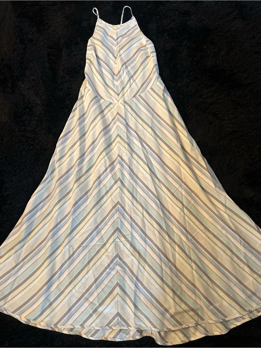 Abercrombie & Fitch Striped Backless Maxi Dress in Pastel Blue, Pink, Cream